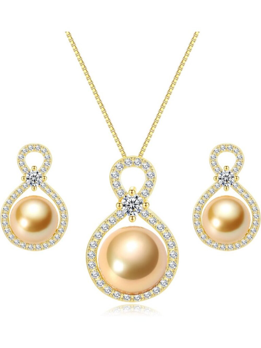 Elegant Pearl Necklace & Earrings Set - Blue, Black, Gold, White, Purple